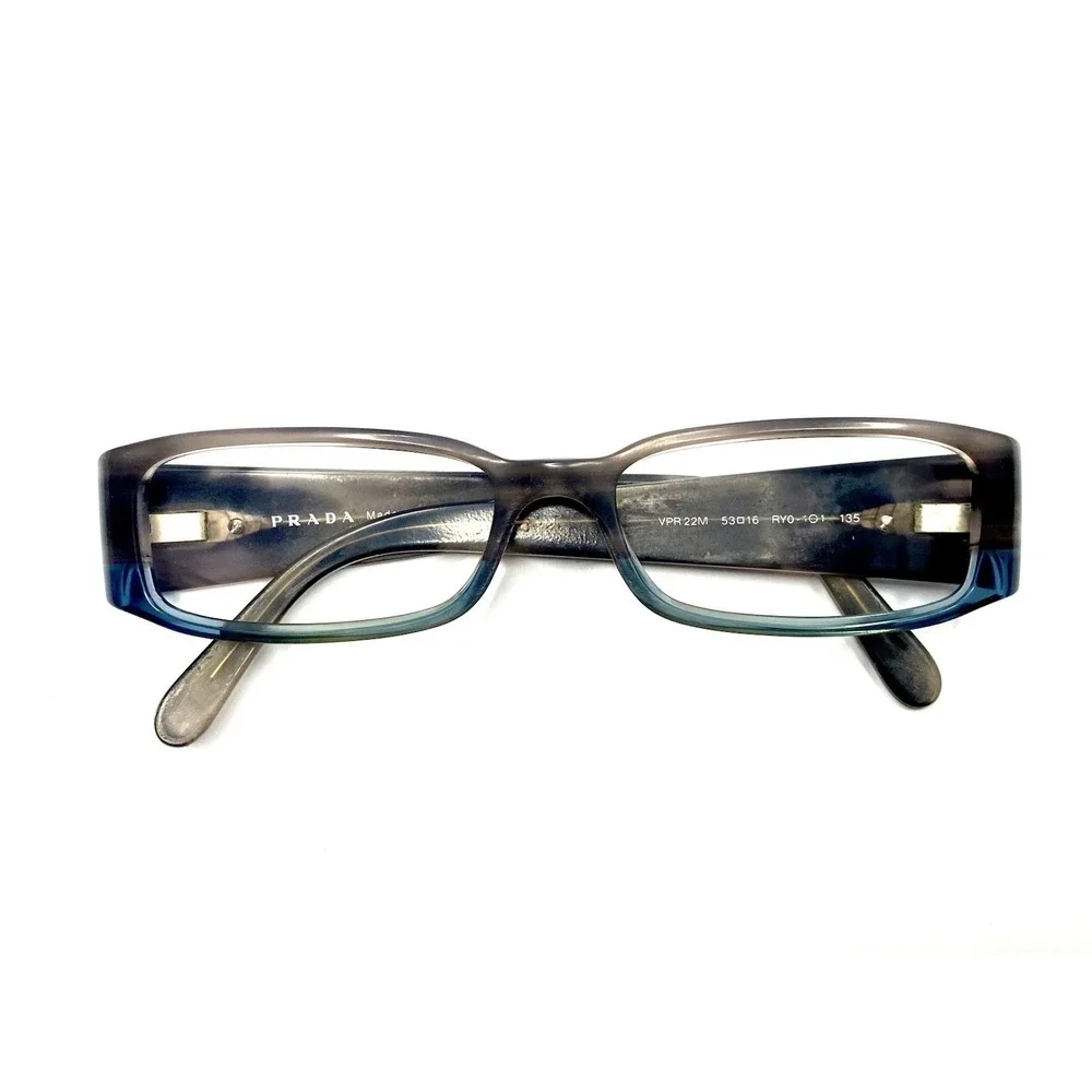 Prada Grey Blue Tortoise Horn Rectangular Glasses Italy VPR22M RYO1O1 53 16 135
